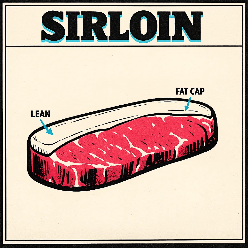 Infografik zum Sirloin Steak — Lage am Rind und Abgrenzung zum Entrecote